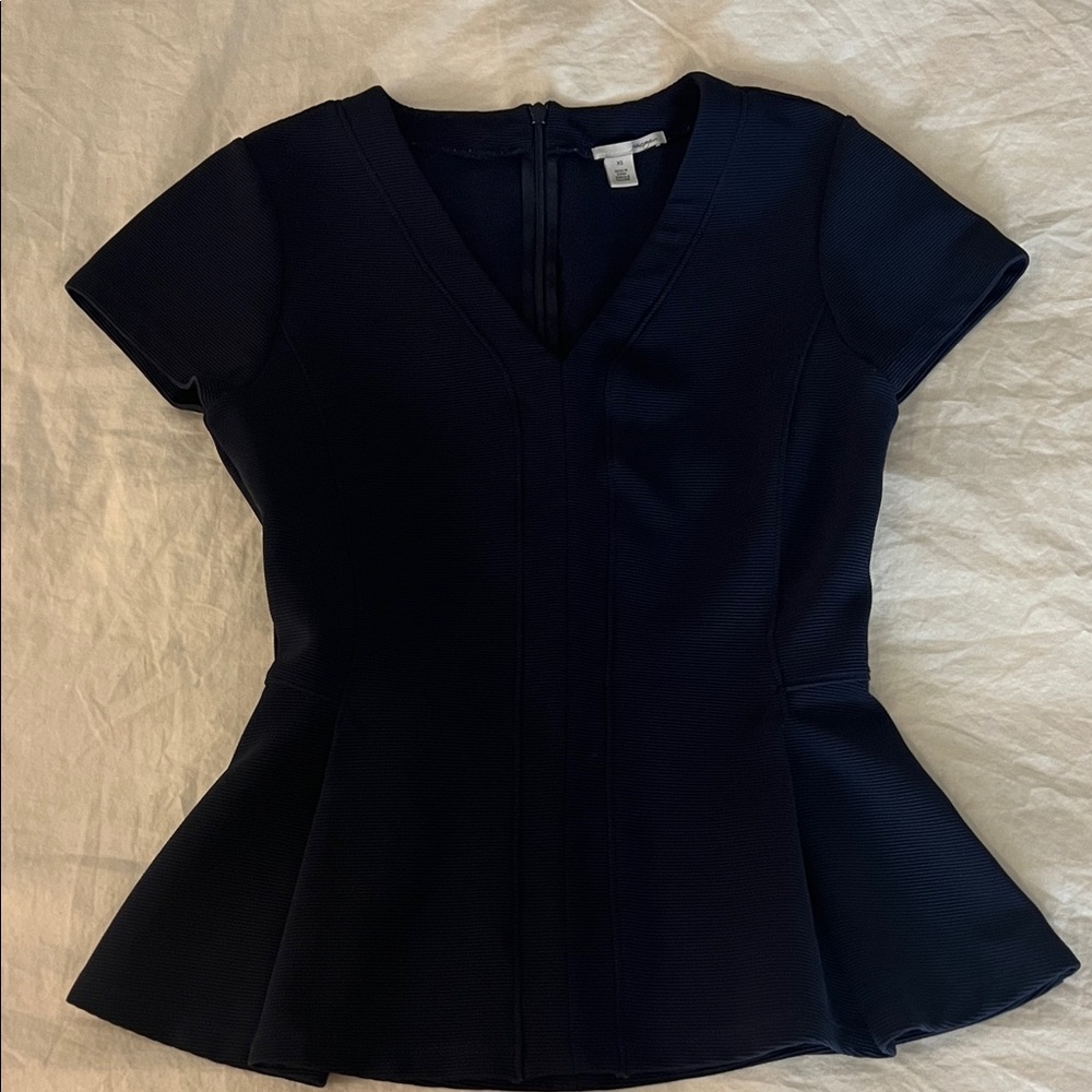 Halogen Navy V-Neck Peplum Blouse